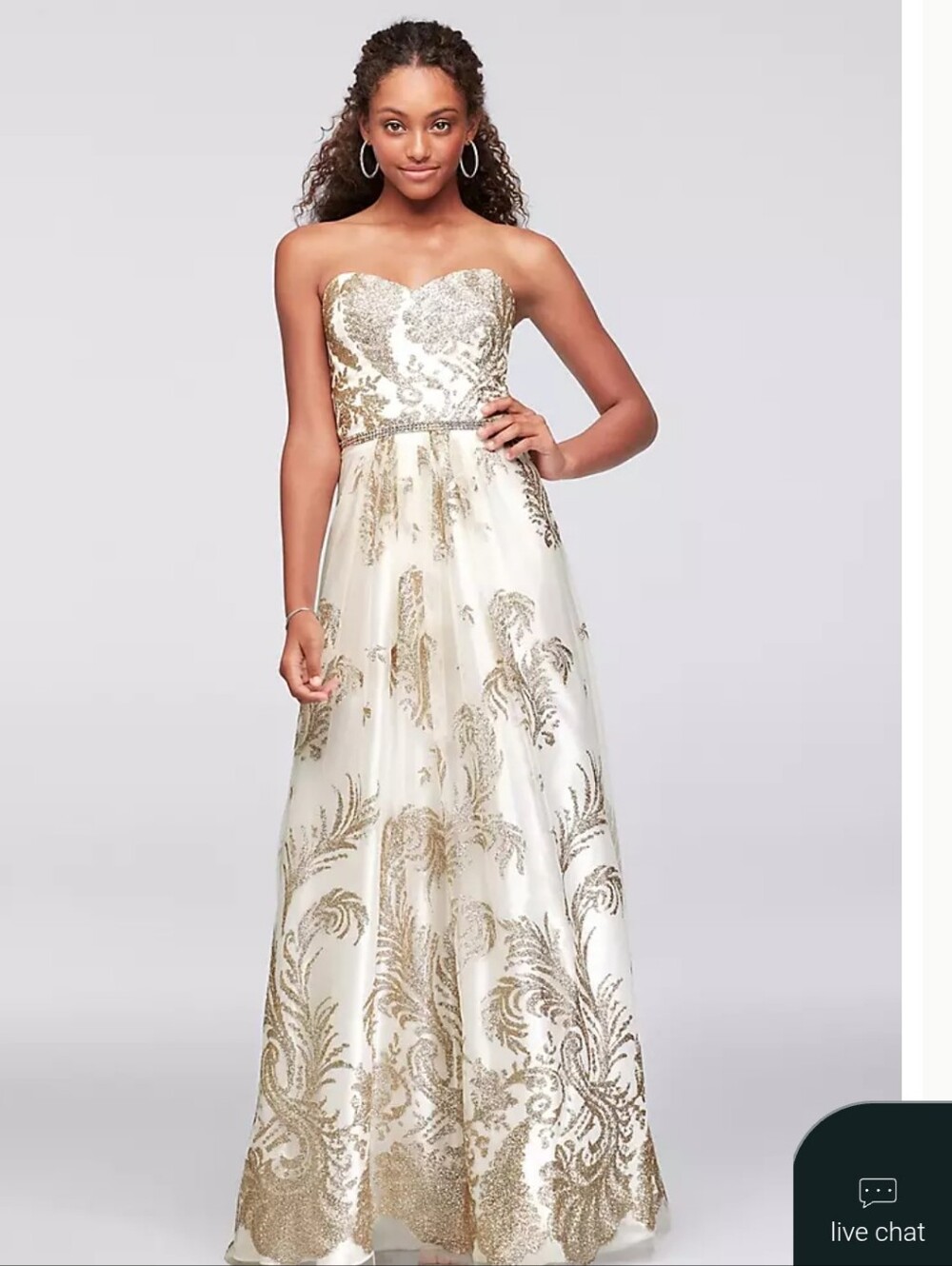 White and Gold Cachet Prom Formal ress, size 6, rhinestone tone belt attached